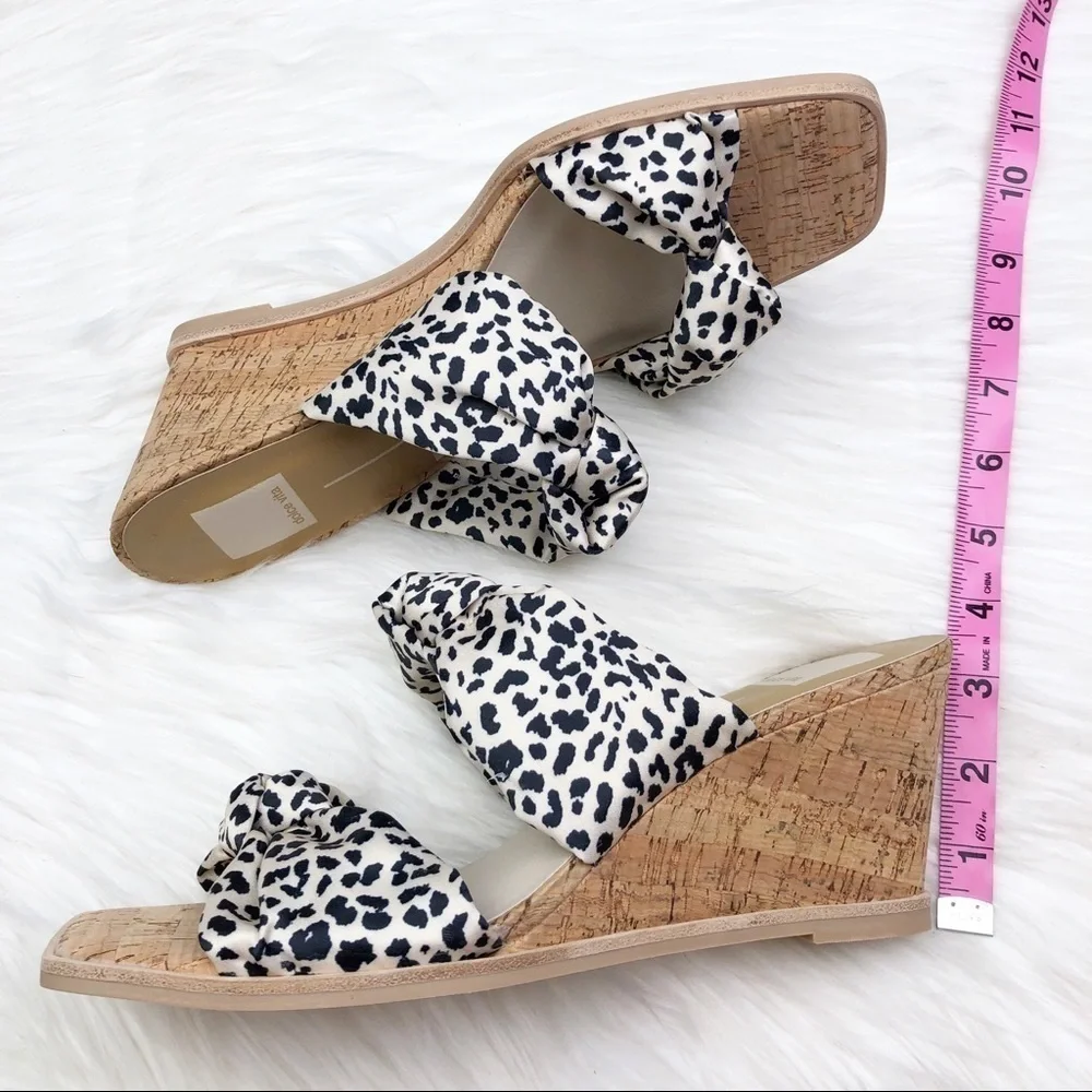 New Dolce Vita Naji Knotted Cork Wedge Mule in Leopard Satin